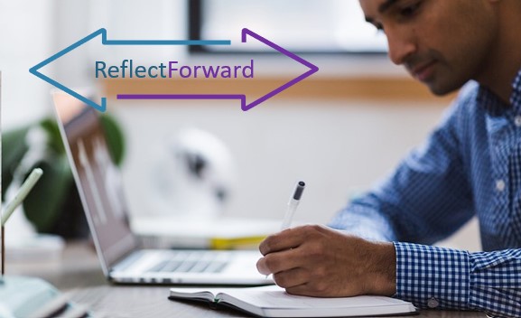 Reflectforward logo with man working at desk 08.07.23