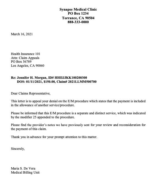 Appeal letter sample bundling denial