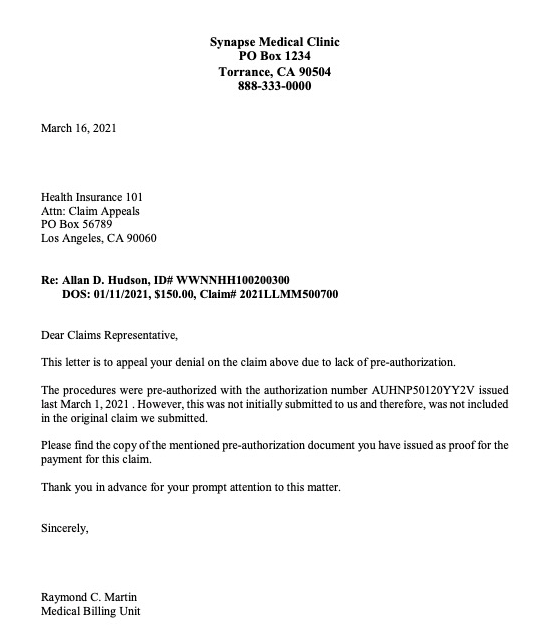 Appeal letter sample authorization