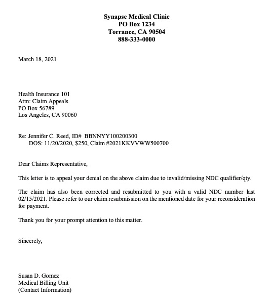 Appeal letter sample ndc missing or invalid